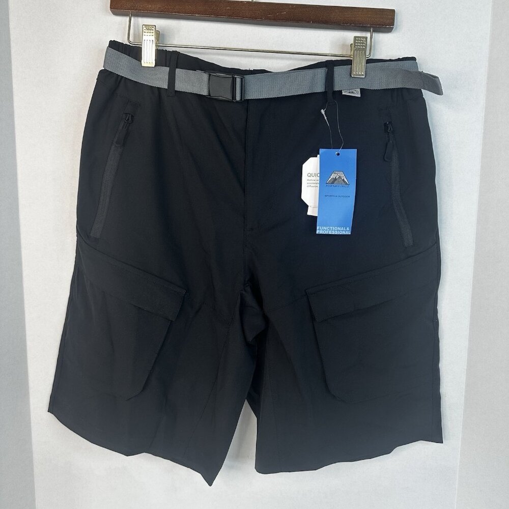 Mapamyumco Black Men’s Performance Shorts Quick Dry Hiking Cargo Med 6 Pockets